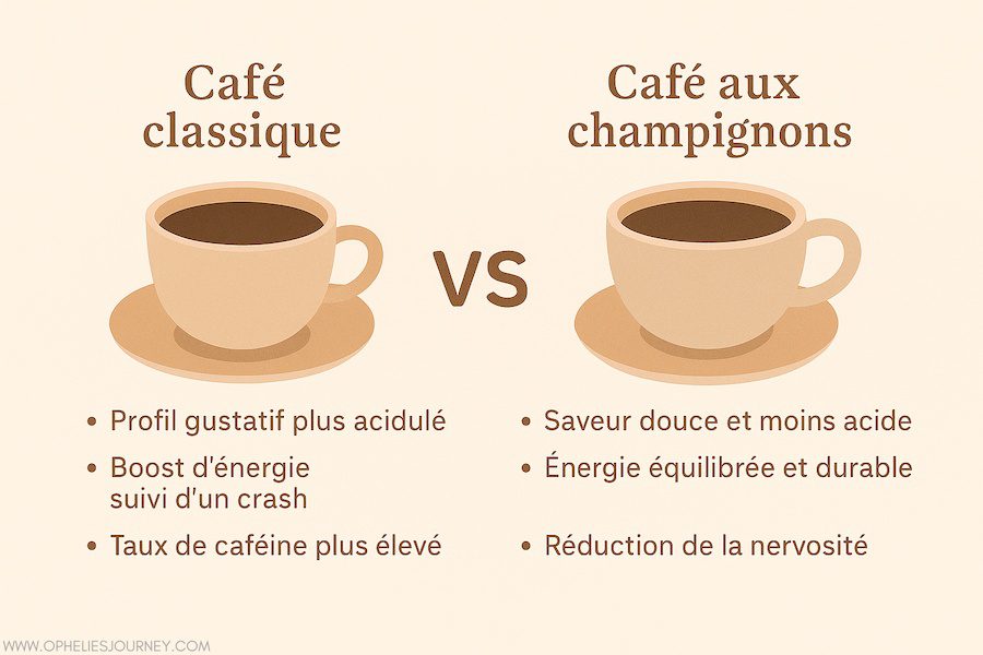 café classique vs café aux champignons adaptogènes