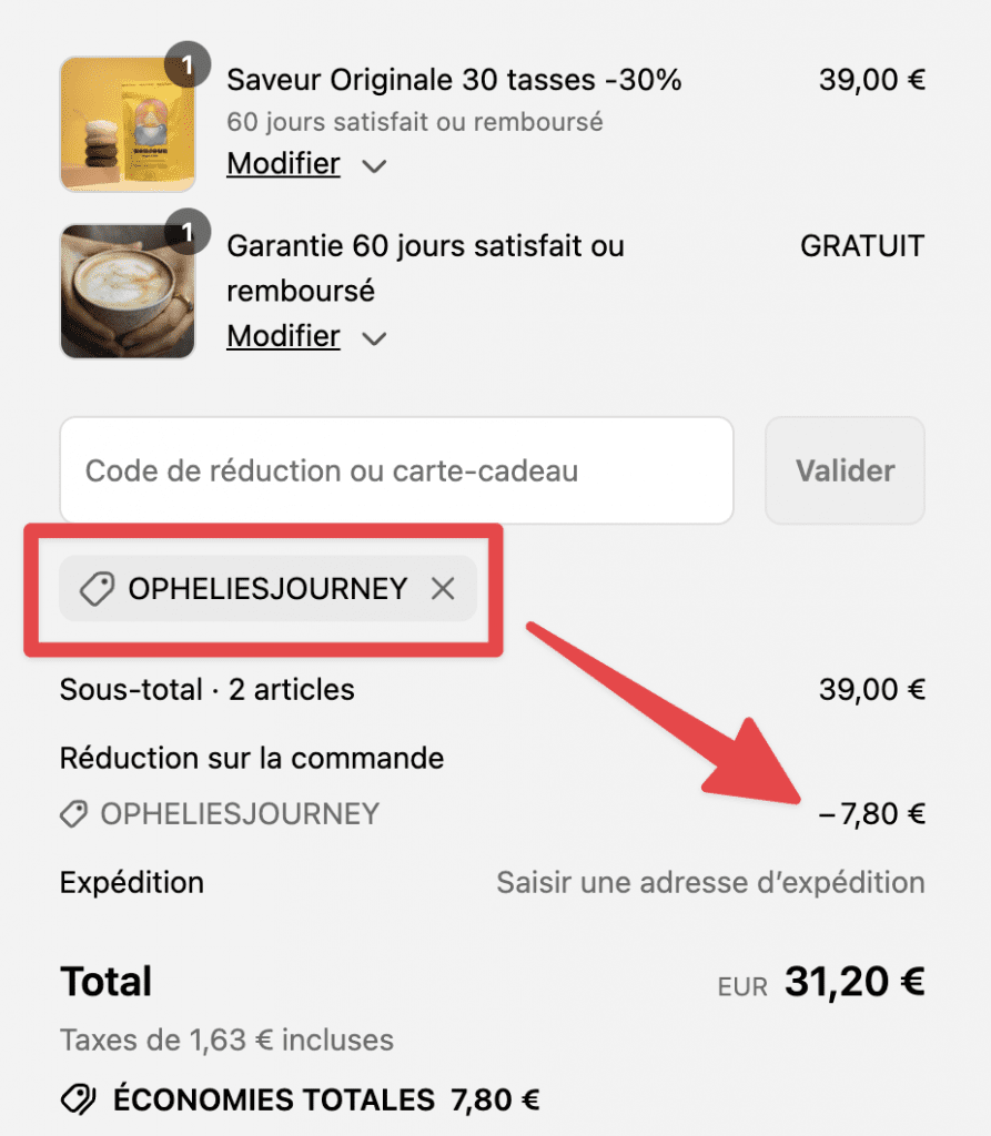 code promo bonjour drink OPHELIESJOURNEY