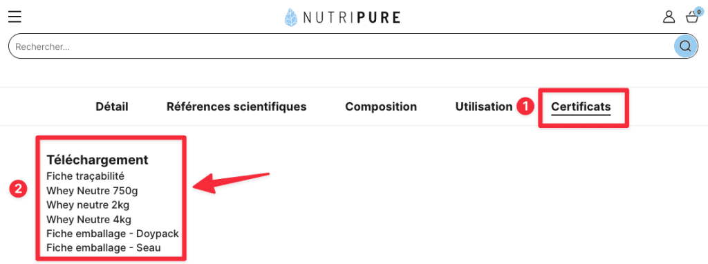 whey nutripure certificats d'analyse