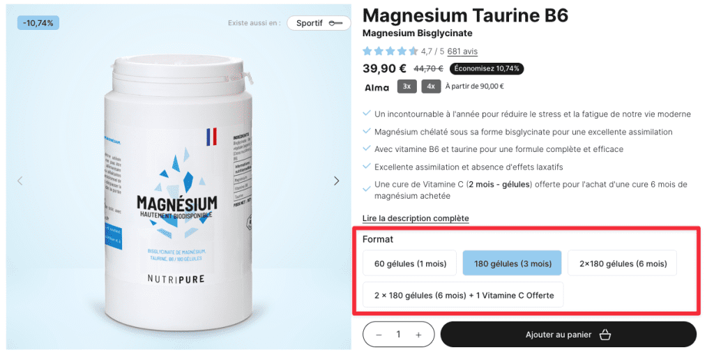 magnésium nutripure formats