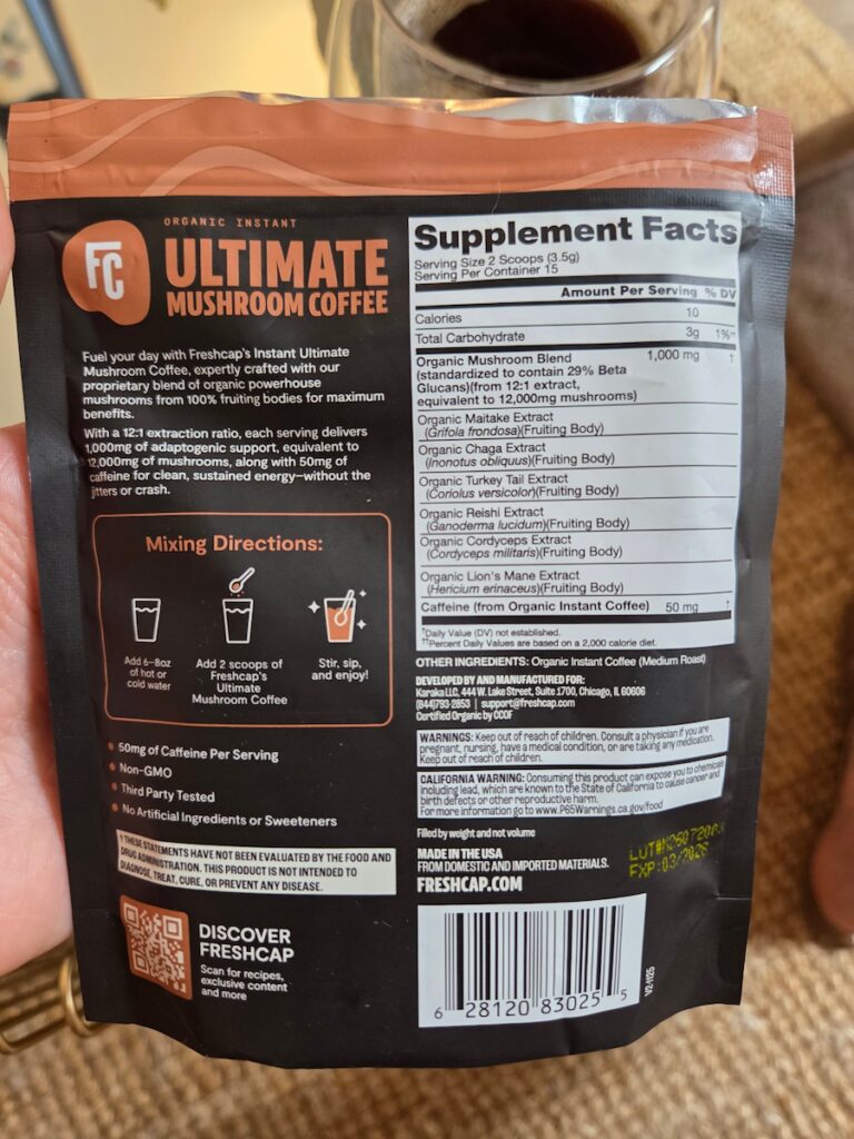 Freshcap mushroom coffee ingredients list